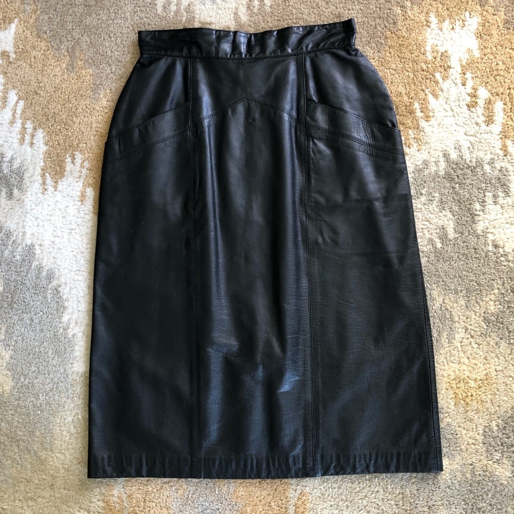 Vintage Toffs Genuine Leather Black High Waist Pencil Skirt Size 8